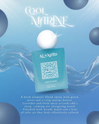 Al-Vahid perfume bottle on a blue background with product description text.