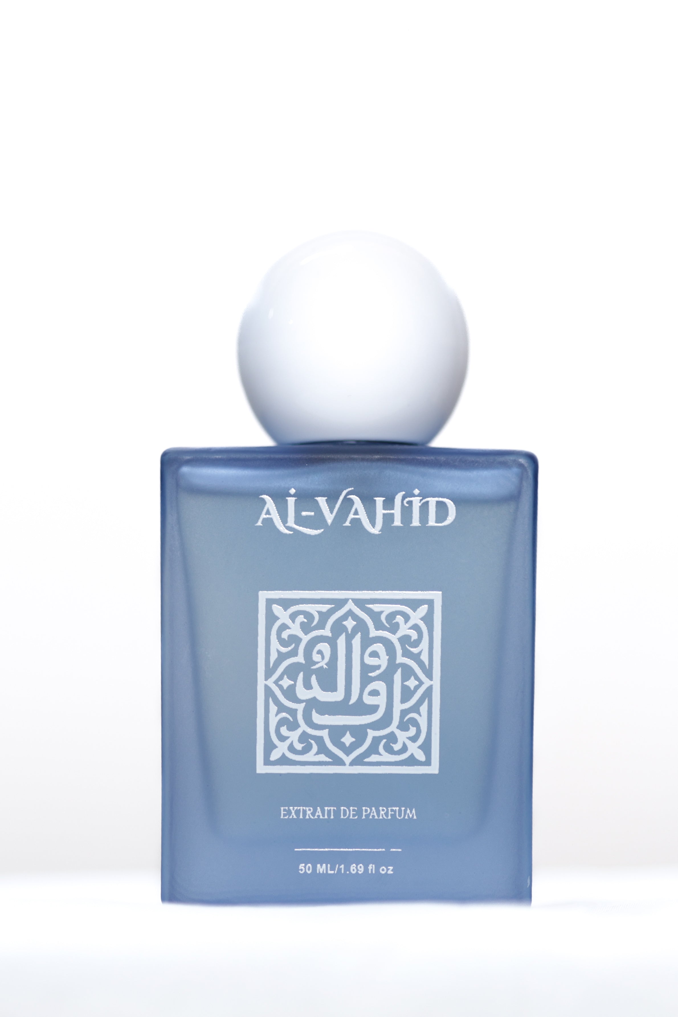 Dark blue perfume bottle labeled 'Al-Vahid' on a white background