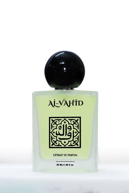 Perfume bottle labeled 'Al-Vahid' on a white background